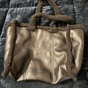 Faux shearing and faux leather tote